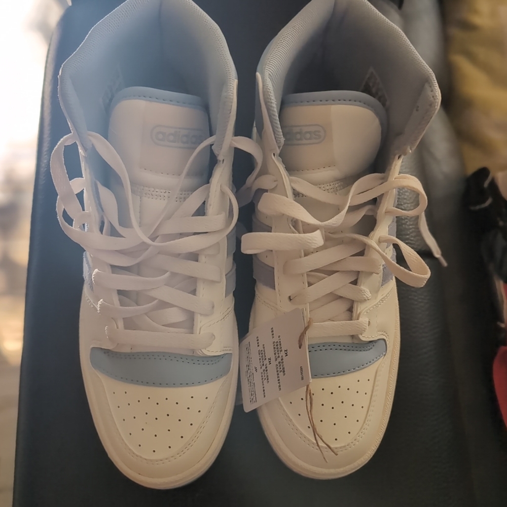 Adidas Women's High-Top White and Light Blue Sneakers
